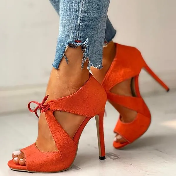 Suede Peep Toe Cutout Thin Heels