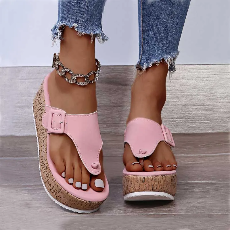 Summer Flip Flops Shoes Female Wedge Platform Sandal Ladies 7.5cm Thick Bottom Casual Slippers Shoe Black Pink