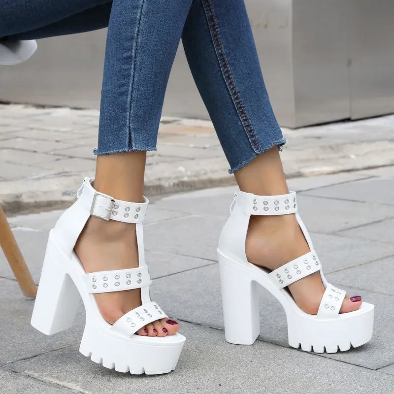 Summer Sandals Sexy Waterproof Platform Cross Buckle Non-Slip Thick Heel High Heel Sandals Nightclub Stage Shoes