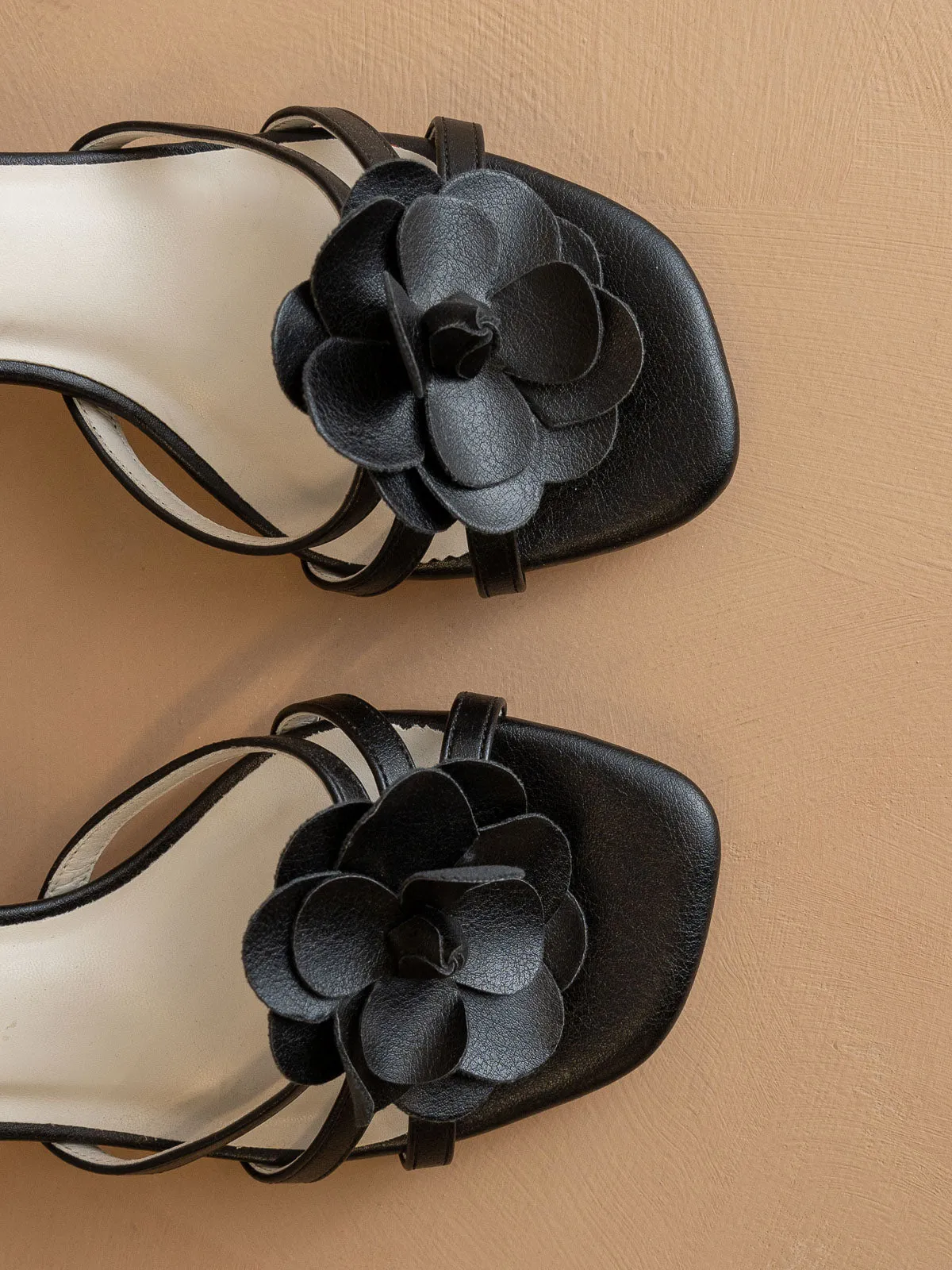 The Roseville | Black Strappy Lace-Up Rose Heel