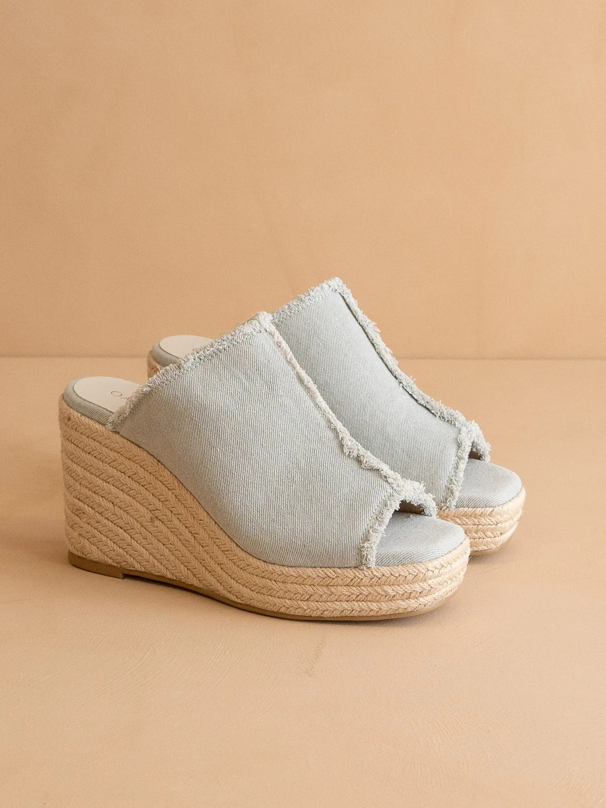 The Verona | Denim Frayed Denim Espadrille Wedge