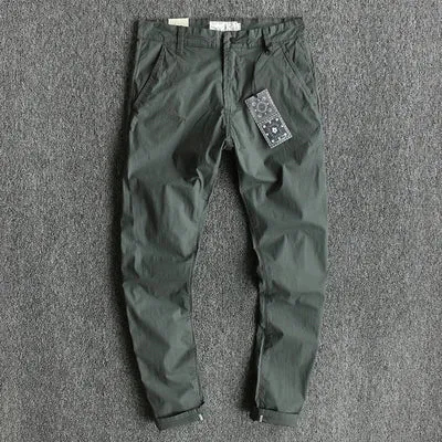 Thin Woven Business Casual Pants - Men's Fashion Simple Pure Cotton Washed Old Slim Straight Trousers