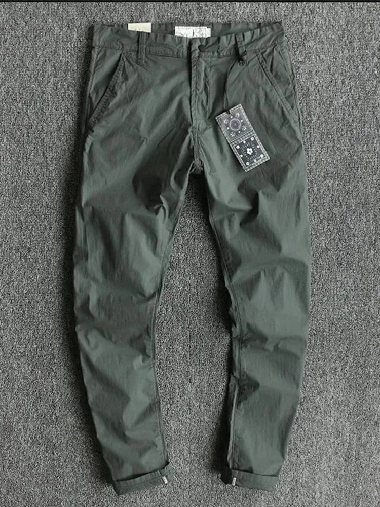 Thin Woven Business Casual Pants - Men's Fashion Simple Pure Cotton Washed Old Slim Straight Trousers