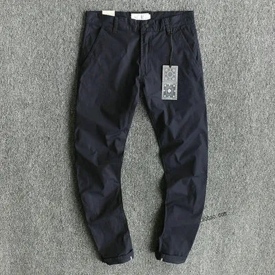 Thin Woven Business Casual Pants - Men's Fashion Simple Pure Cotton Washed Old Slim Straight Trousers