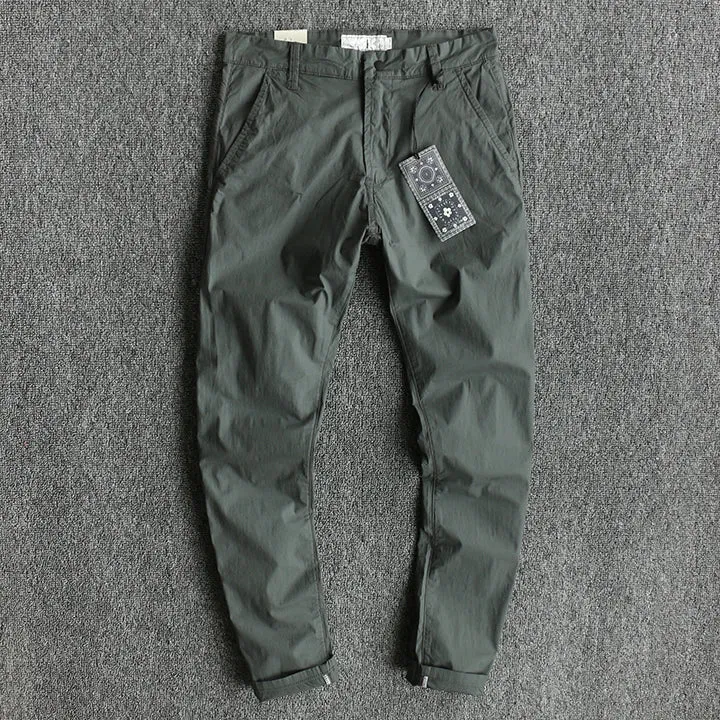 Thin Woven Business Casual Pants - Men's Fashion Simple Pure Cotton Washed Old Slim Straight Trousers