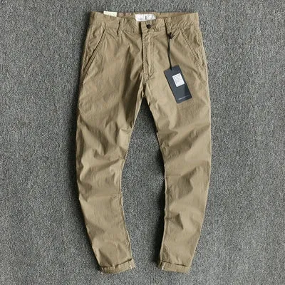 Thin Woven Business Casual Pants - Men's Fashion Simple Pure Cotton Washed Old Slim Straight Trousers
