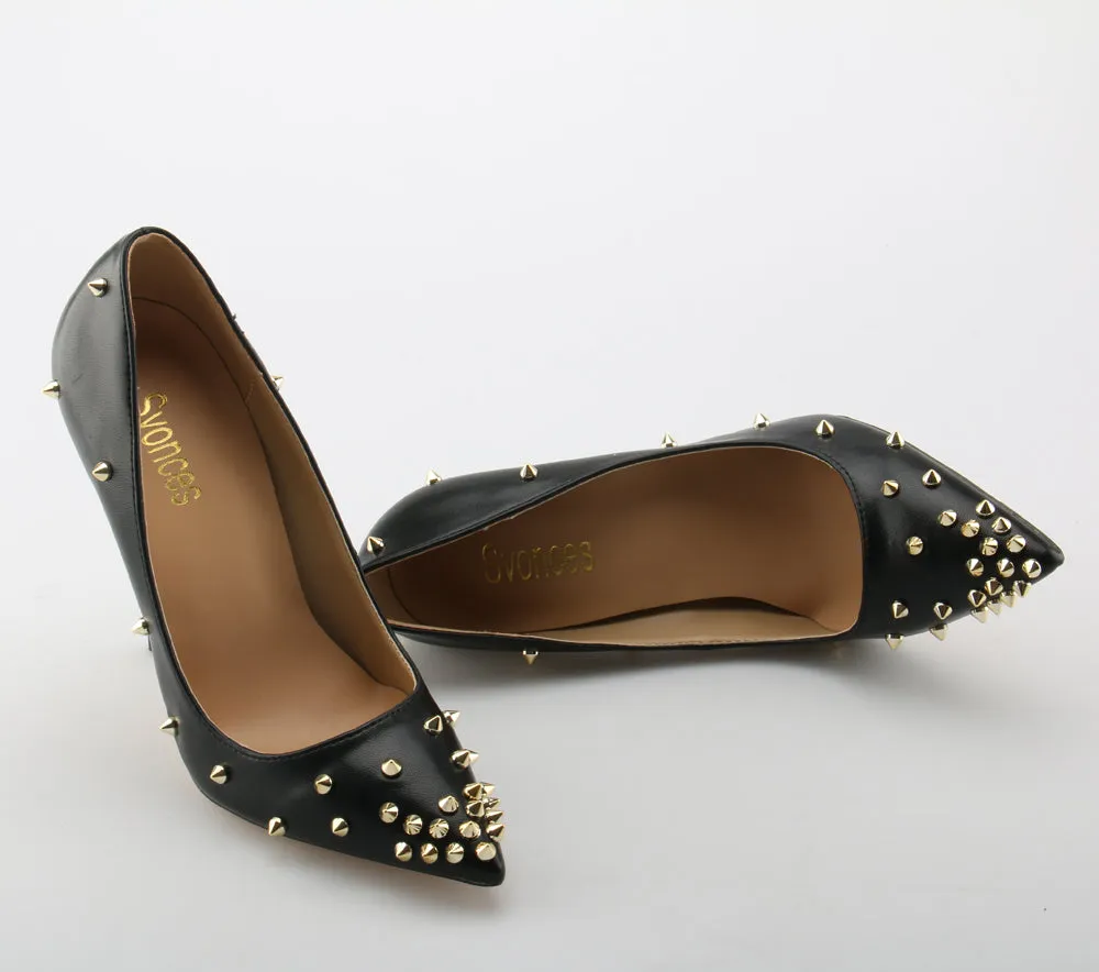 Valencia Italian Pointed Toe Rivets Spikes Patent Leather High Heel Shoes