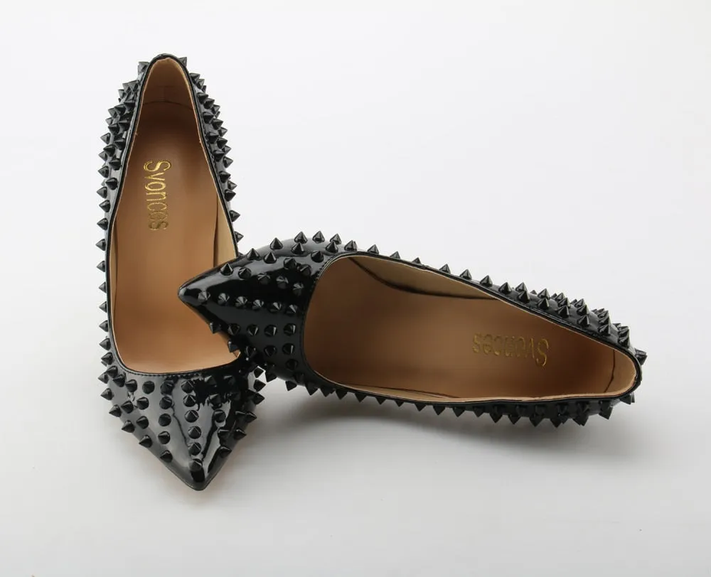 Valencia Italian Pointed Toe Rivets Spikes Patent Leather High Heel Shoes