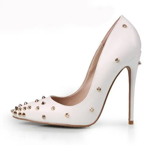 Valencia Italian Pointed Toe Rivets Spikes Patent Leather High Heel Shoes