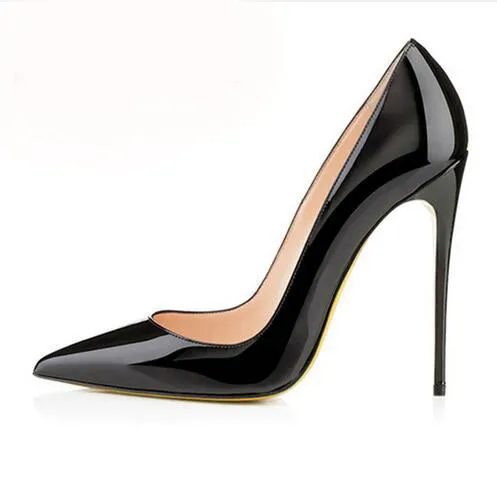 Valencia Italian Pointed Toe Rivets Spikes Patent Leather High Heel Shoes