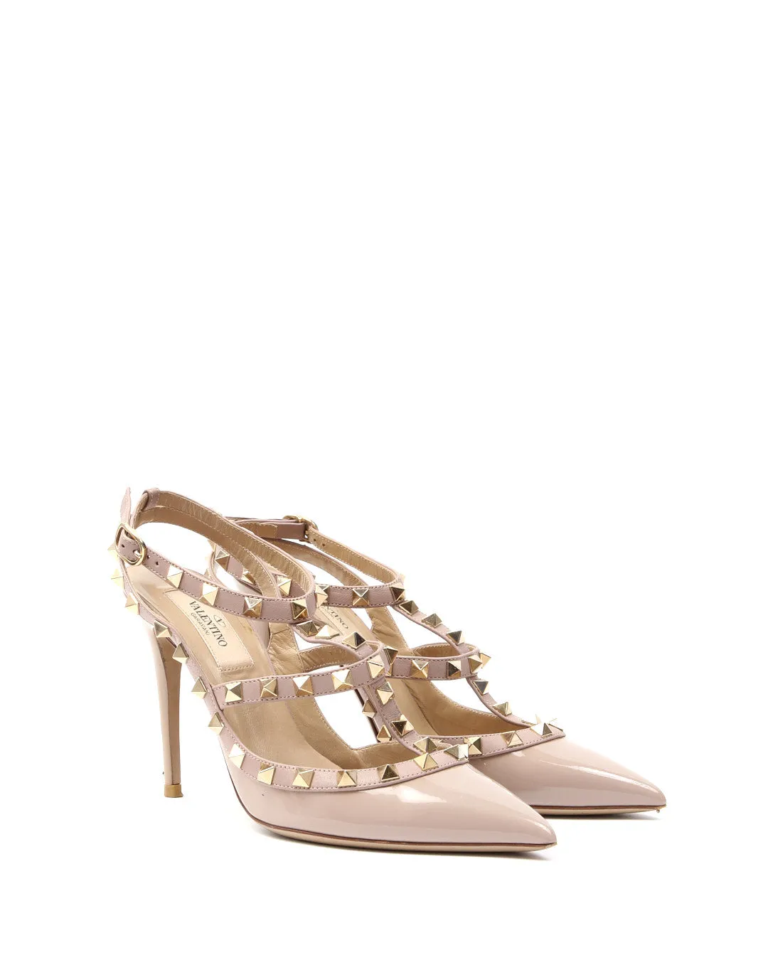 Valentino Nude Patent Leather Rockstud Sandal Heels - 37