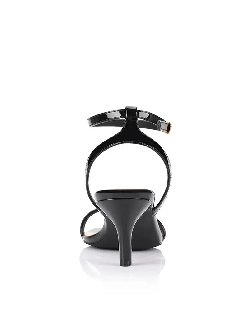 Verali Tally Kitten Heel Sandals - Black Patent