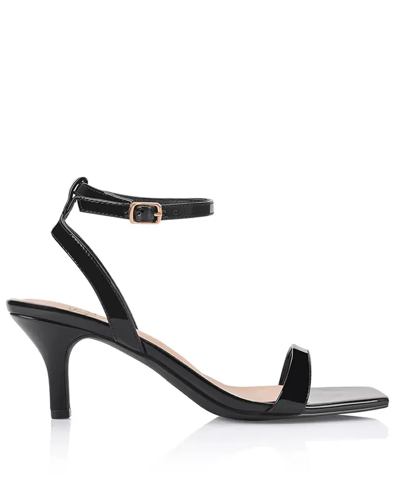 Verali Tally Kitten Heel Sandals - Black Patent