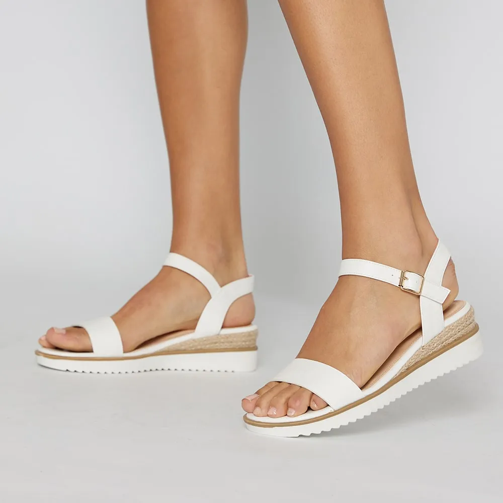 Verona Luxe™ | Women's White Smooth Wedge Sandals | Stylish Design, Comfortable Fit, and Durable Material