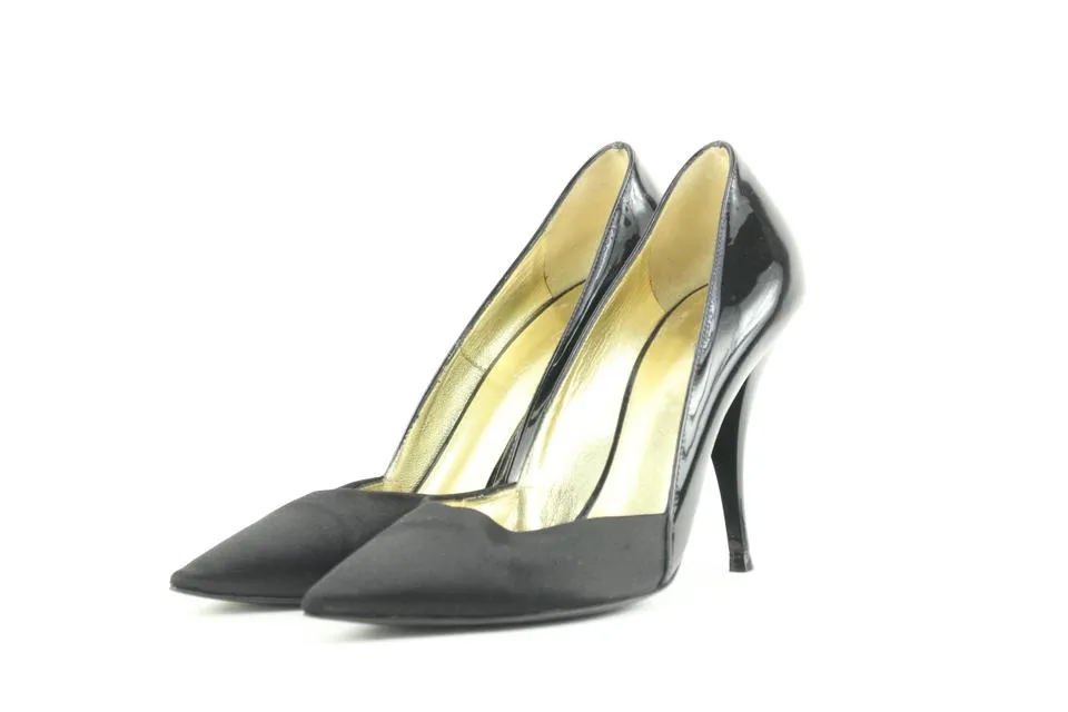 Vicini Size 39 Black Patent x Satin Pump Heels 2V1209