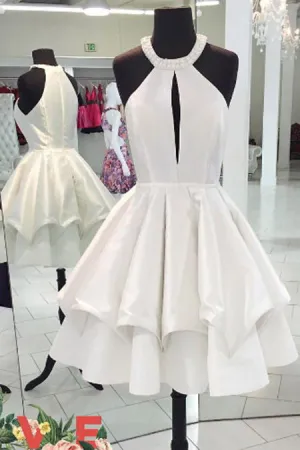 White Ball Gown A Line Short Homecoming Dresses,Cute Cocktail Dresses,Sweet 16 Gowns OK348