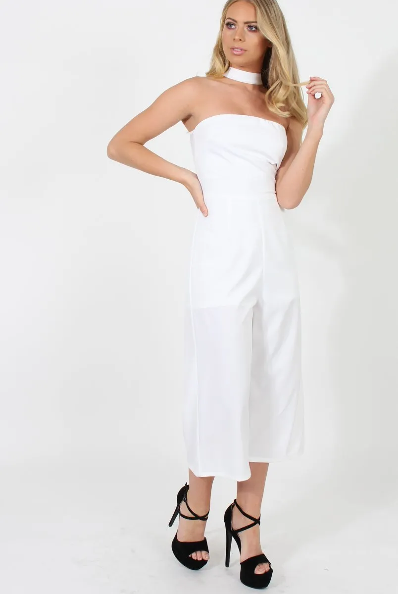 White Culotte Choker Jumpsuit - Pixie