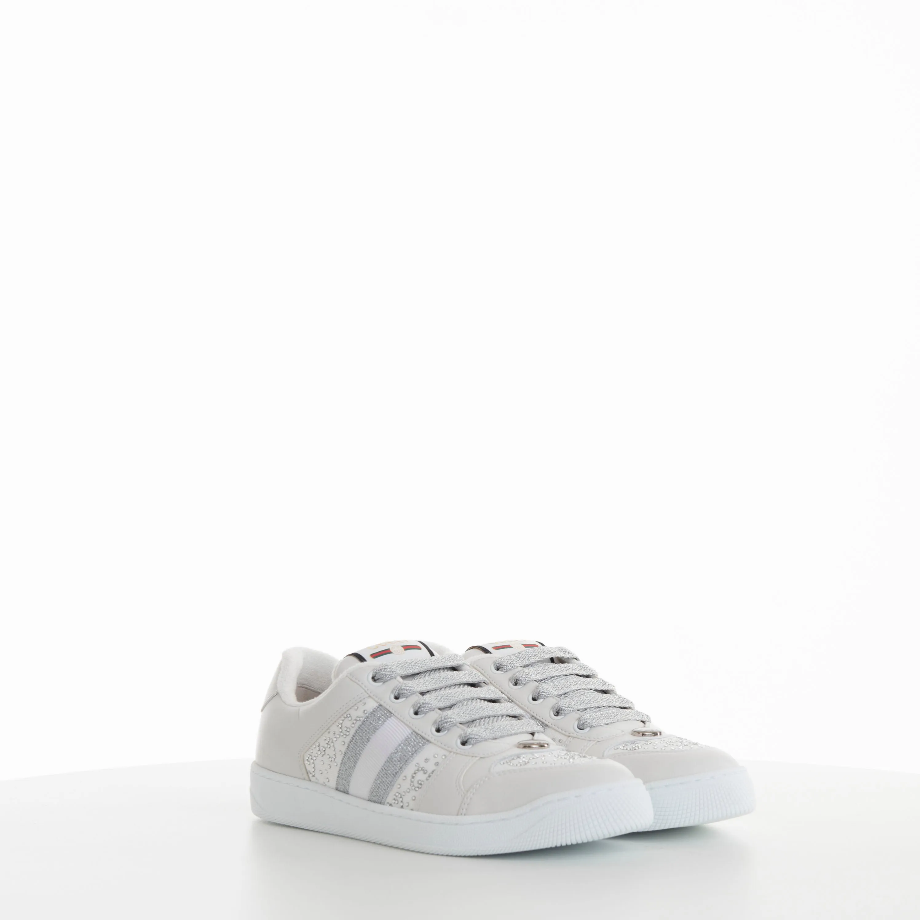 White Grey Women Screener Leather Sneakers