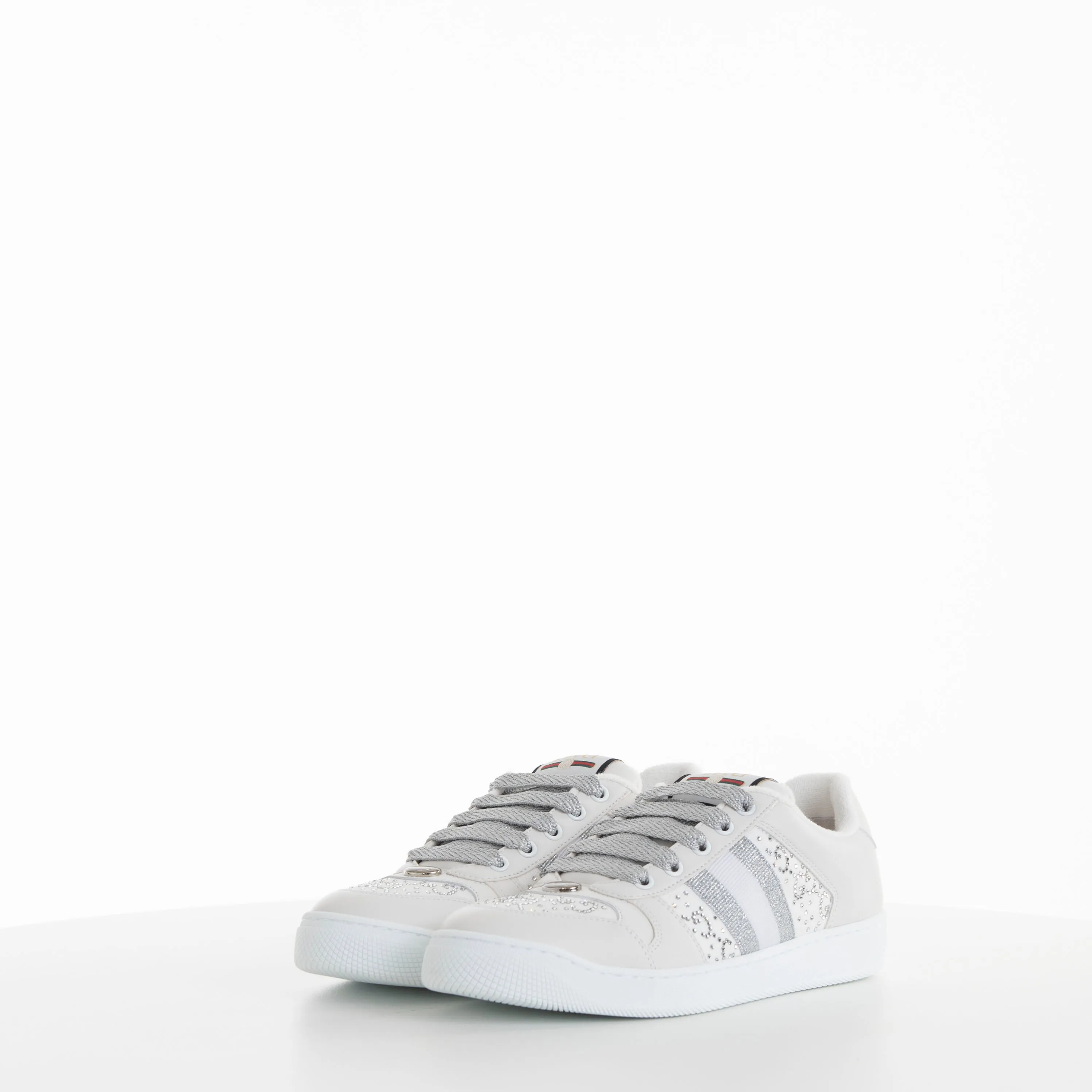 White Grey Women Screener Leather Sneakers