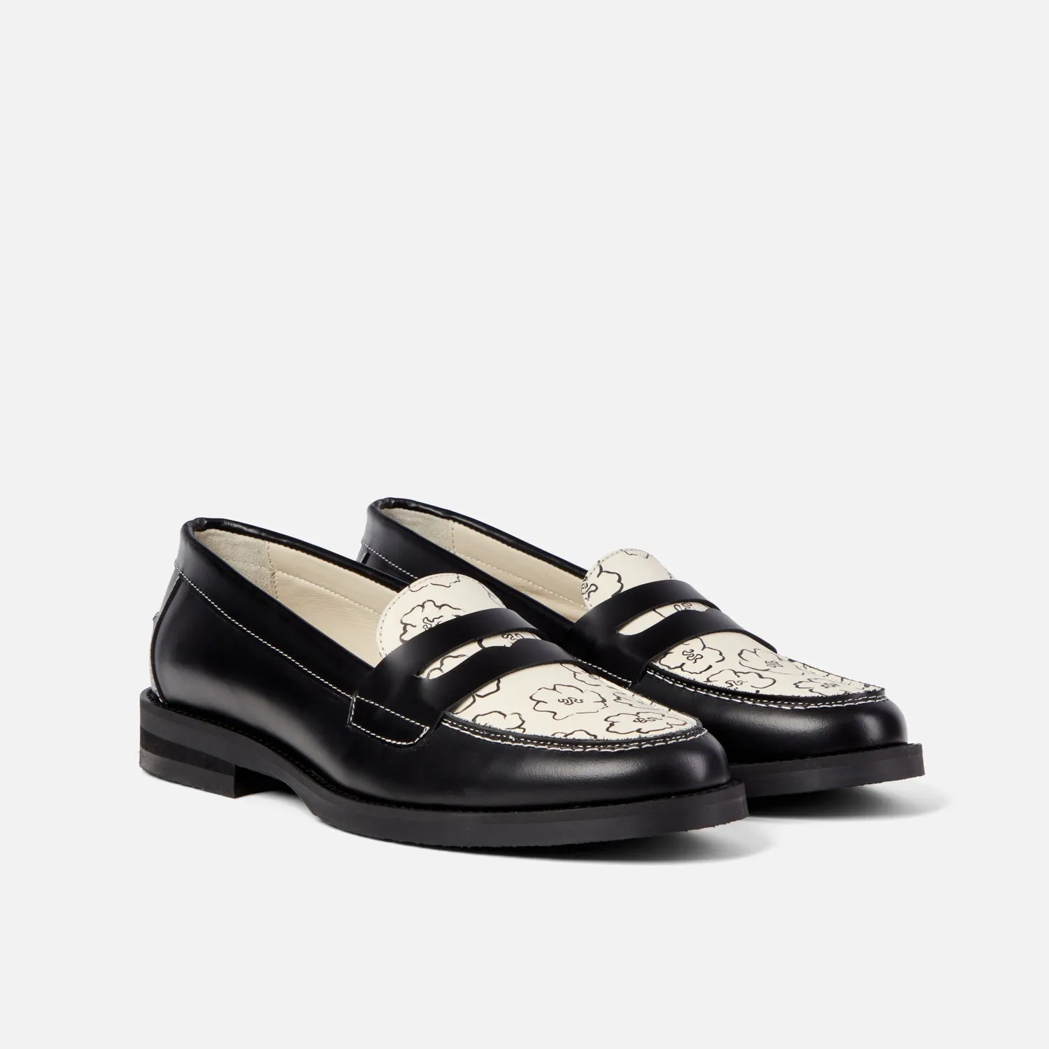 Wilde Black Sketch Floral Penny Loafer - Women's