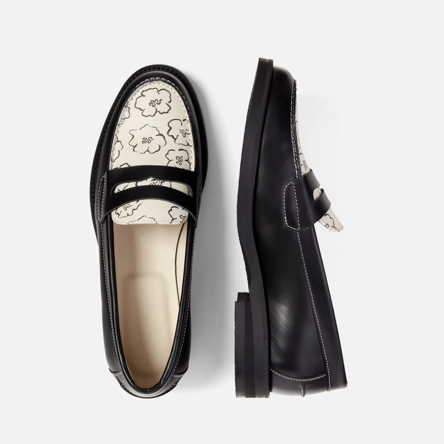 Wilde Black Sketch Floral Penny Loafer - Women's
