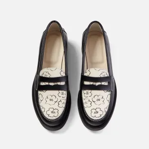 Wilde Black Sketch Floral Penny Loafer - Women's