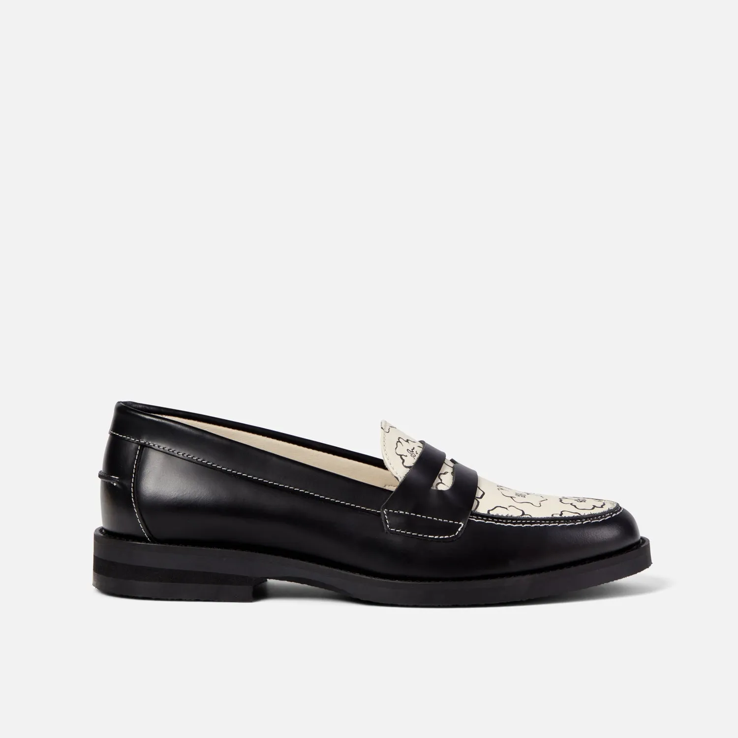 Wilde Black Sketch Floral Penny Loafer - Women's