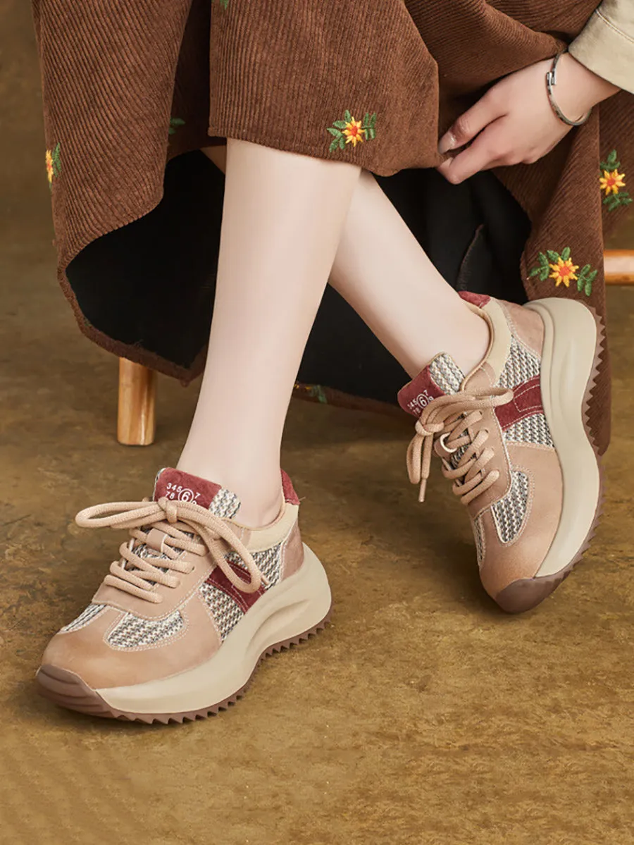 Women Summer Casual Colorblock Leather Sport Shoes