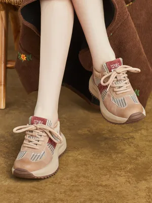 Women Summer Casual Colorblock Leather Sport Shoes