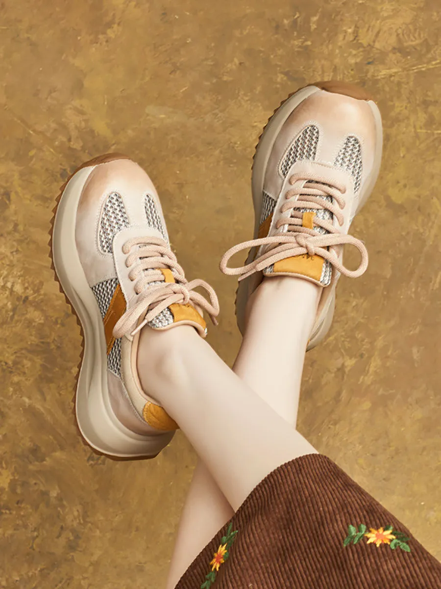 Women Summer Casual Colorblock Leather Sport Shoes