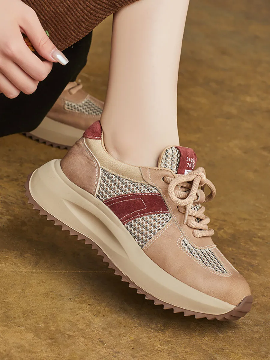 Women Summer Casual Colorblock Leather Sport Shoes