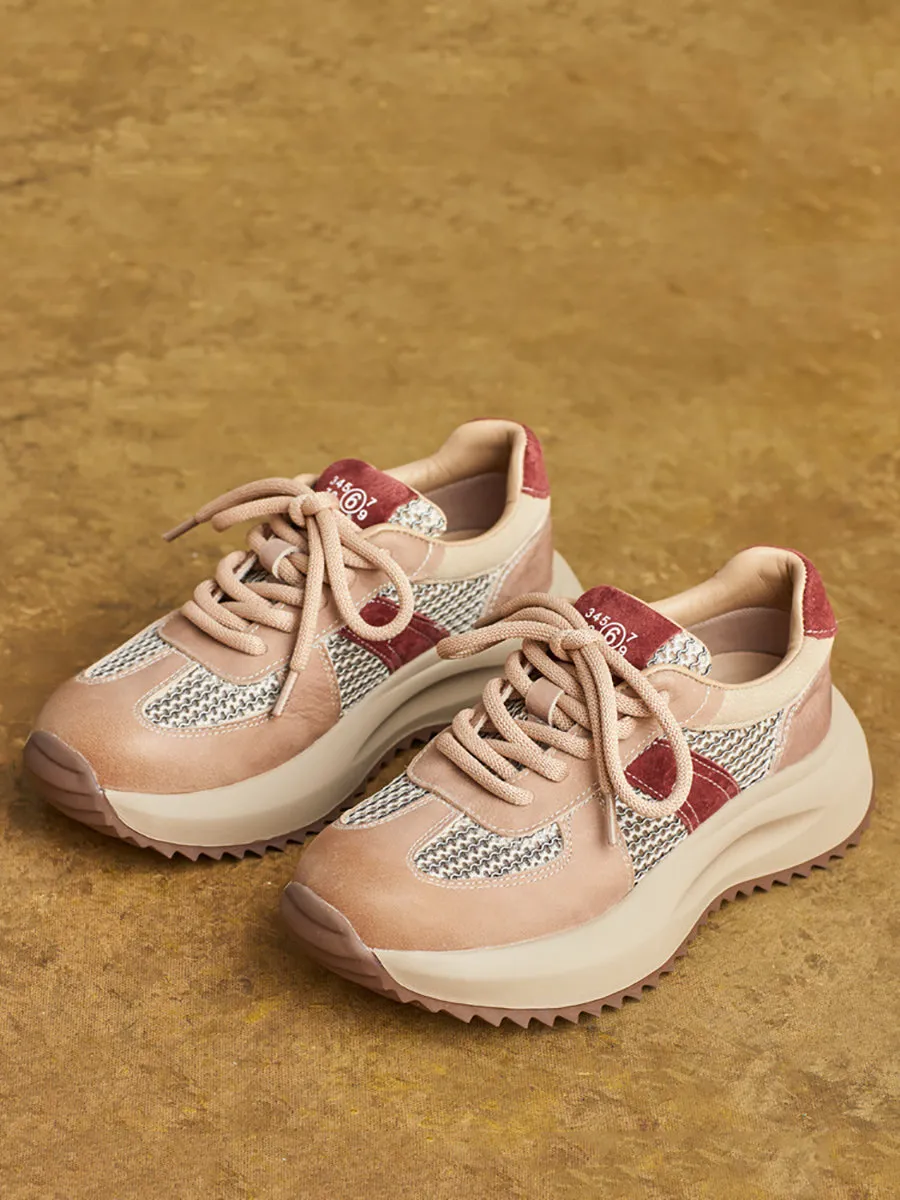 Women Summer Casual Colorblock Leather Sport Shoes