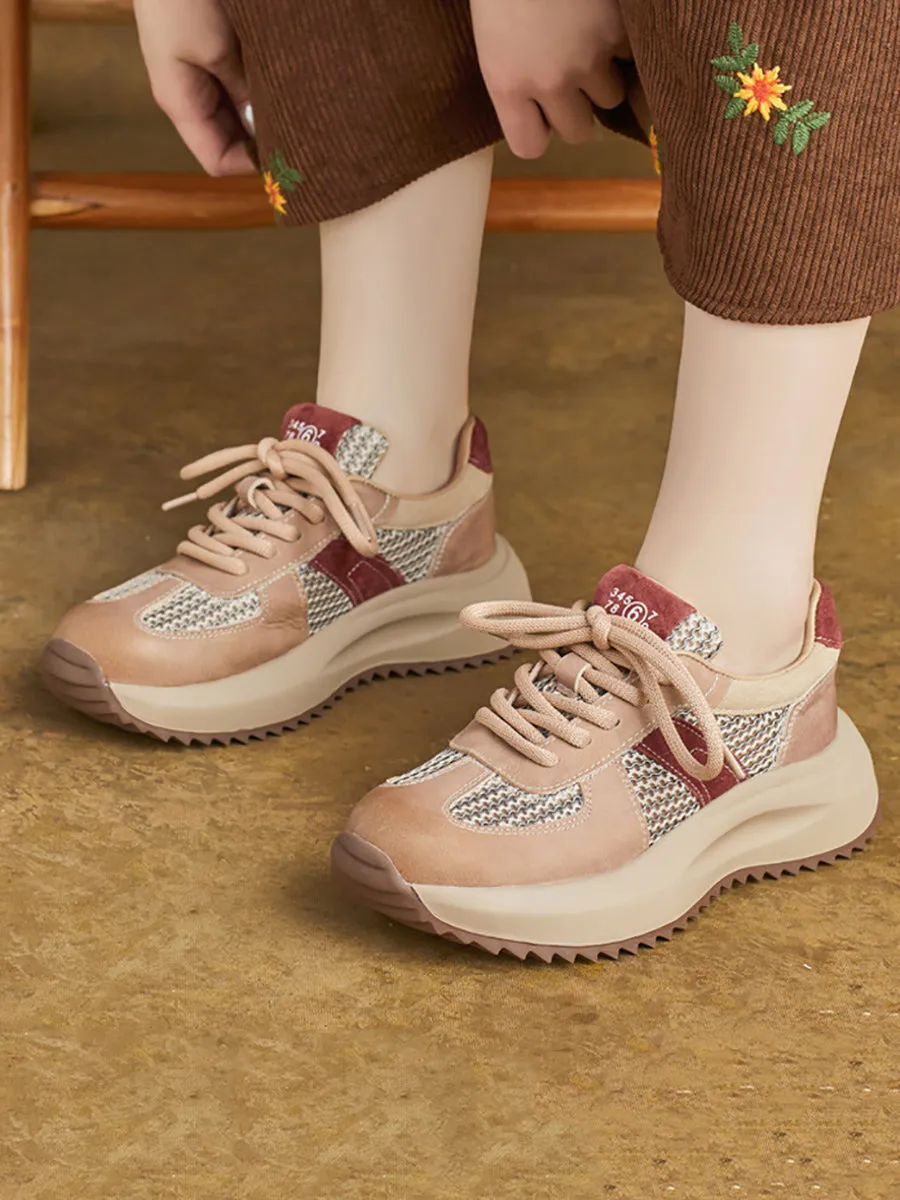 Women Summer Casual Colorblock Leather Sport Shoes