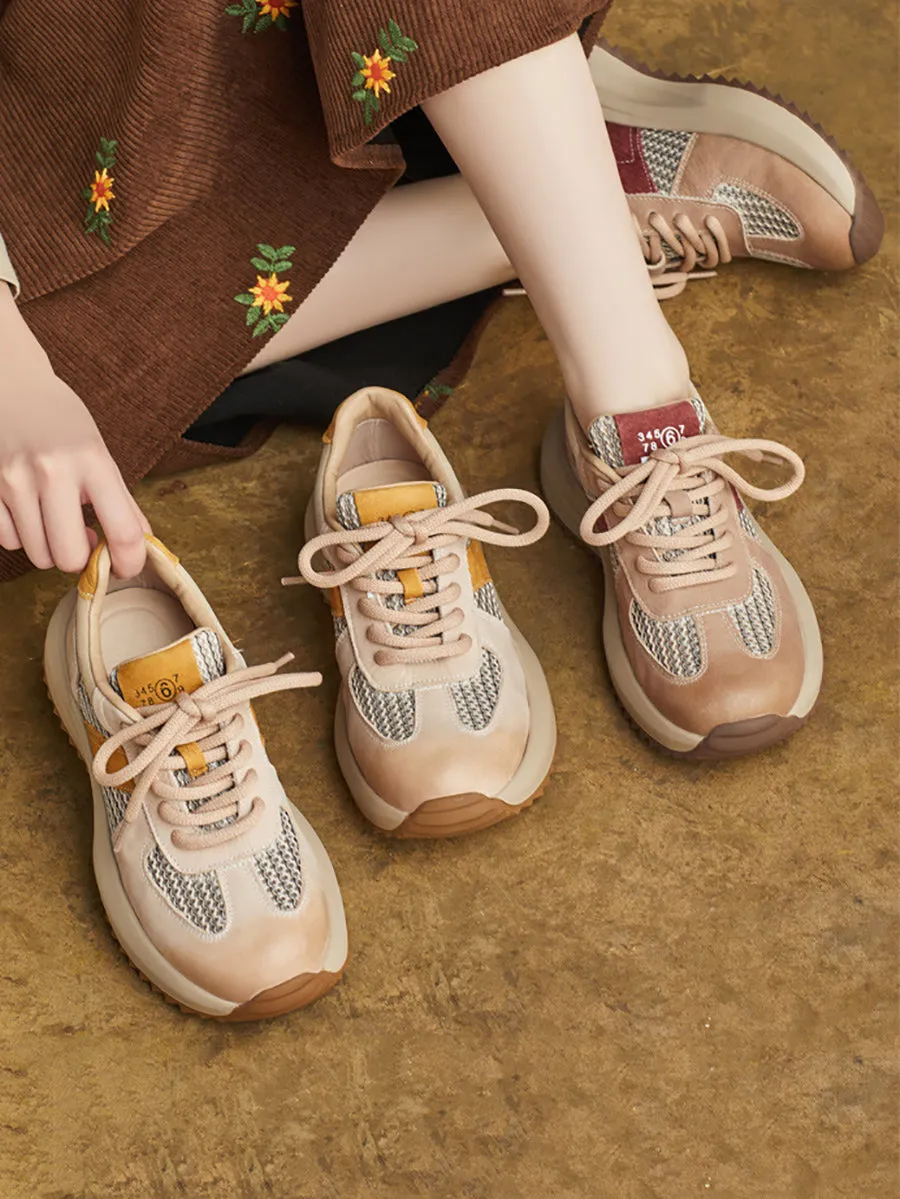 Women Summer Casual Colorblock Leather Sport Shoes