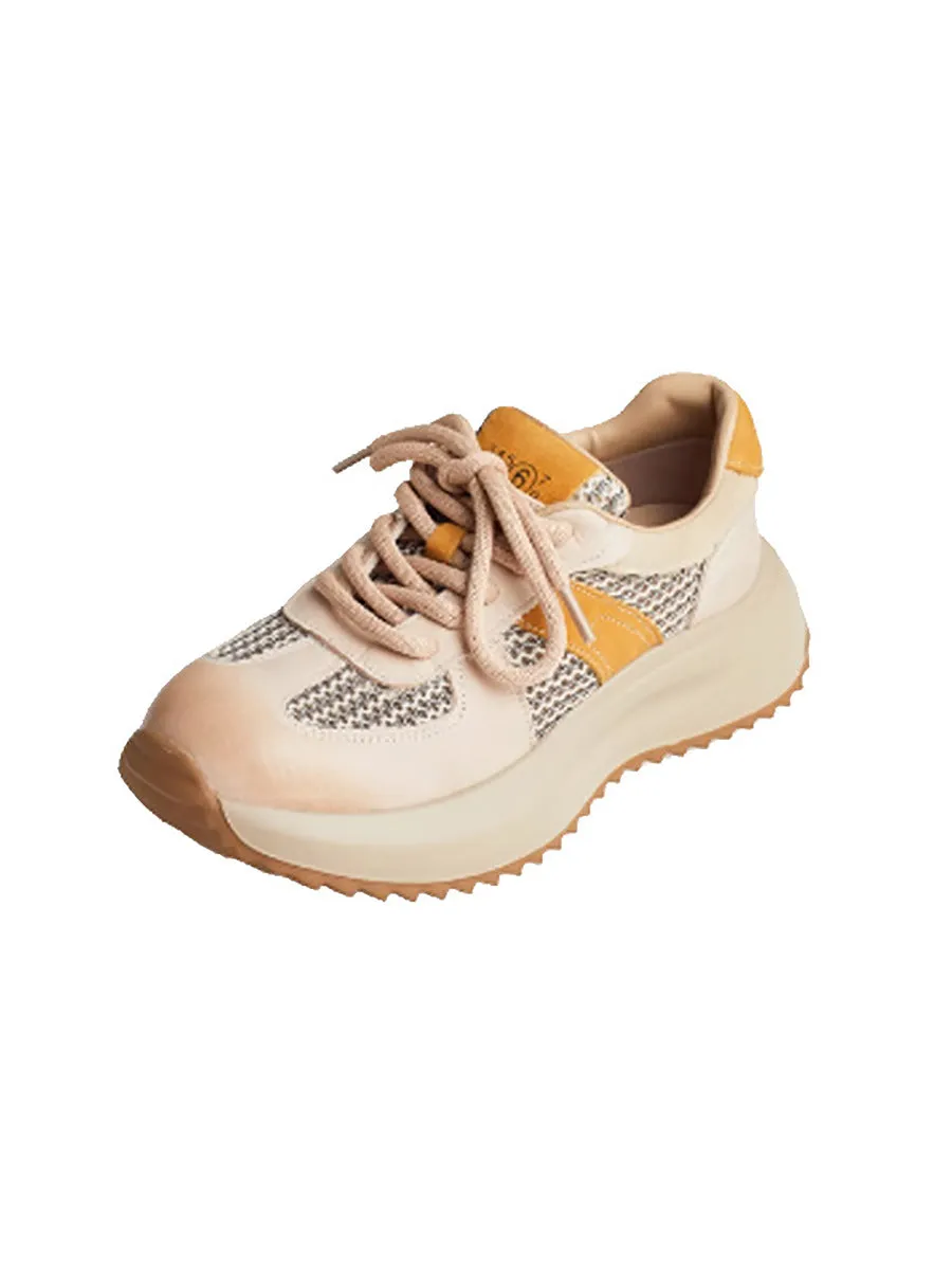 Women Summer Casual Colorblock Leather Sport Shoes