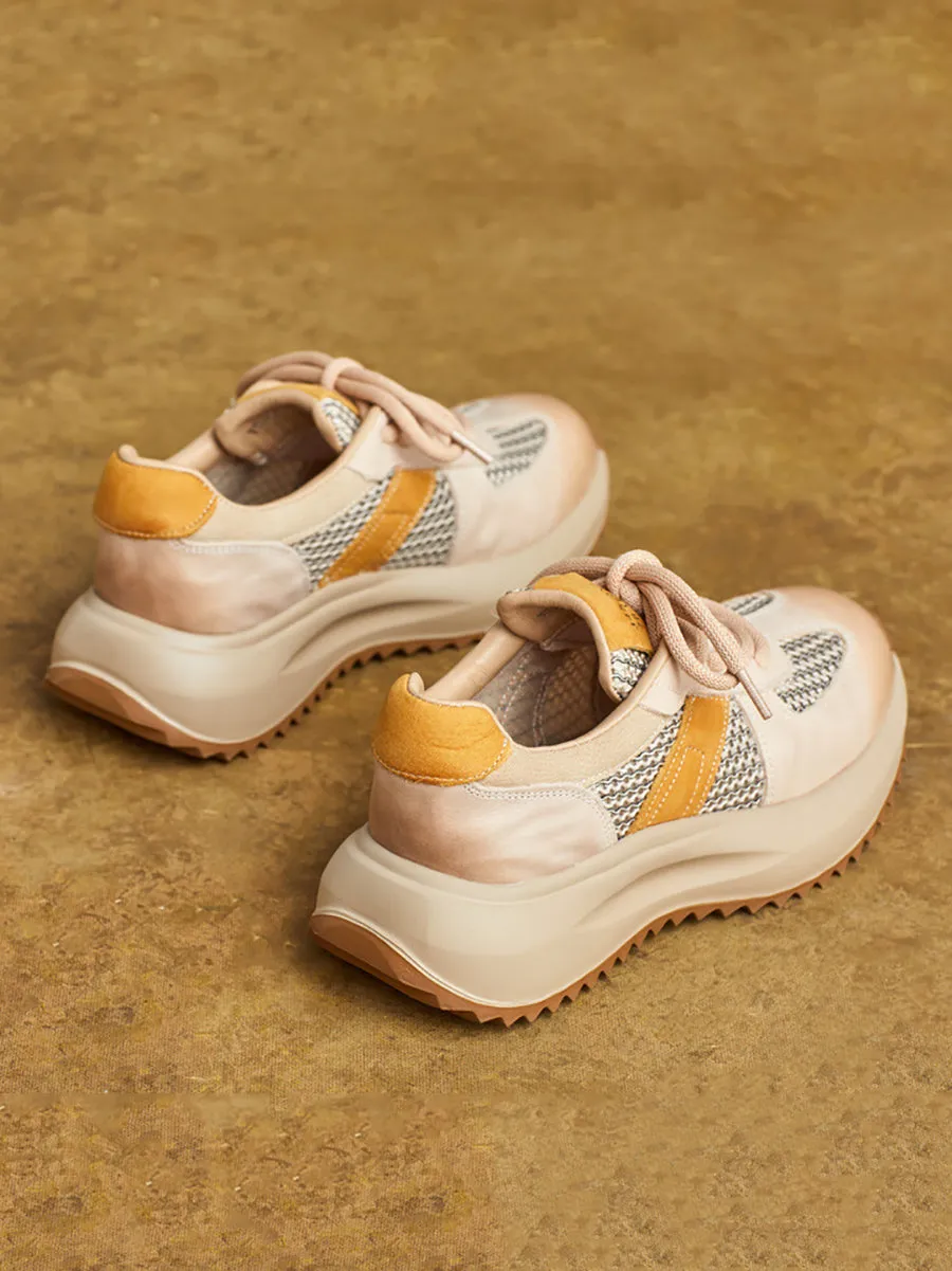 Women Summer Casual Colorblock Leather Sport Shoes