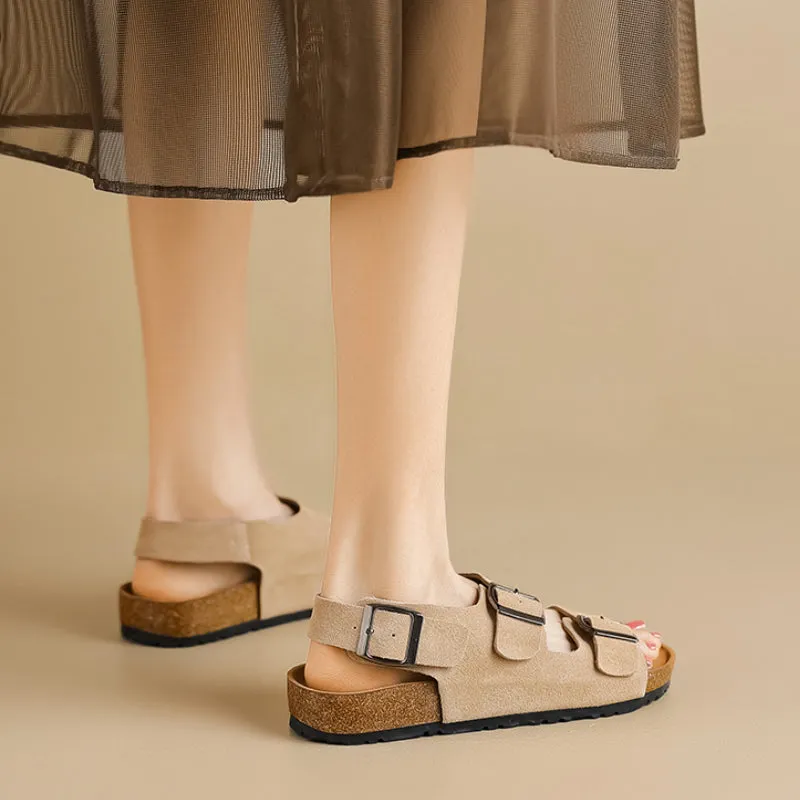 Women's Genuine Leather Thick Sole Sandals One-strap Retro Shoes