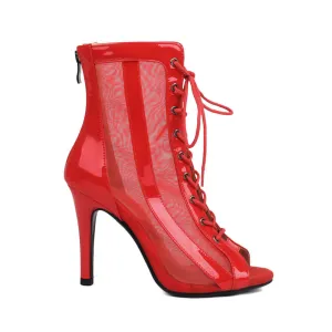 Women's Mesh Lace-Up Dance Boots Red