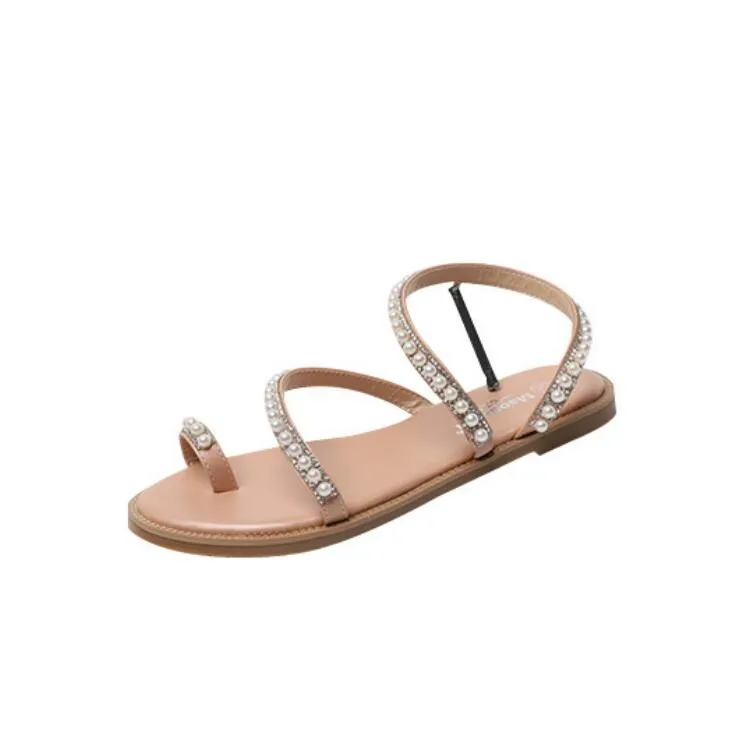 Women's Petite Pearl Strappy Flat Sandals TS134