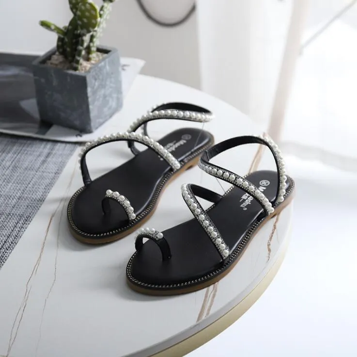 Women's Petite Pearl Strappy Flat Sandals TS134