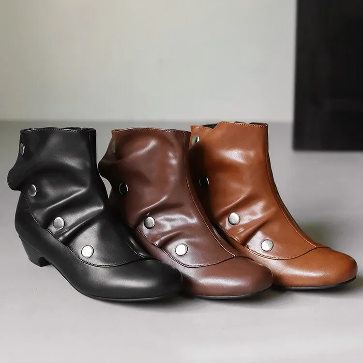 Women's Rivets Round Toe Low Heel Short Boots