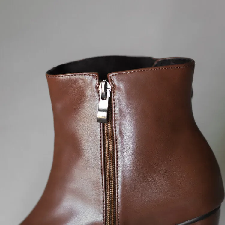 Women's Rivets Round Toe Low Heel Short Boots