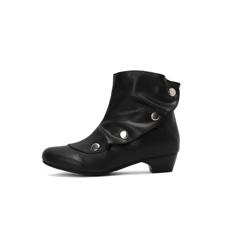 Women's Rivets Round Toe Low Heel Short Boots