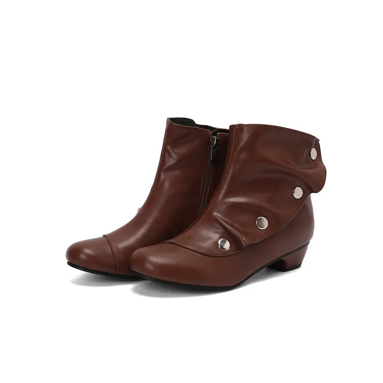 Women's Rivets Round Toe Low Heel Short Boots