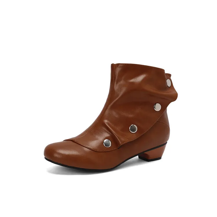 Women's Rivets Round Toe Low Heel Short Boots