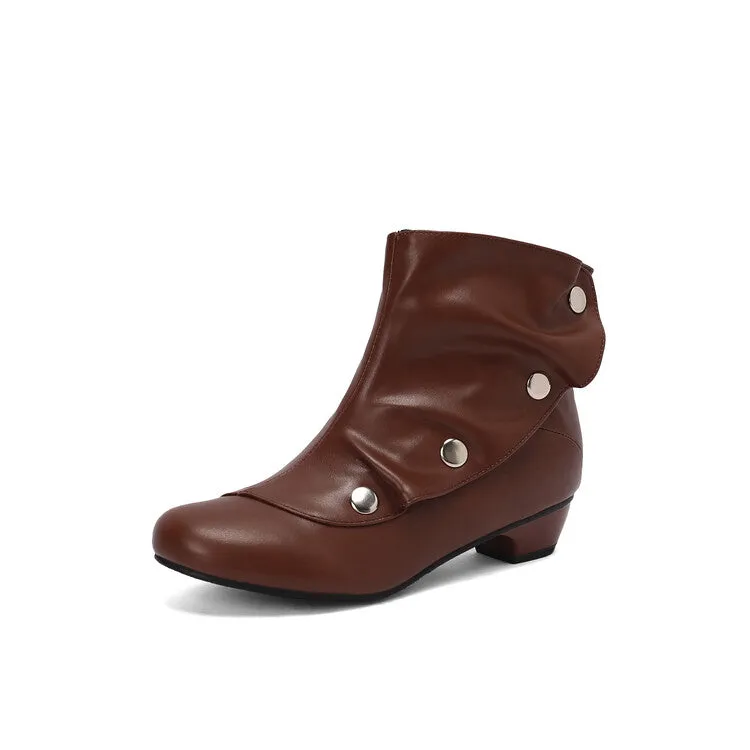 Women's Rivets Round Toe Low Heel Short Boots