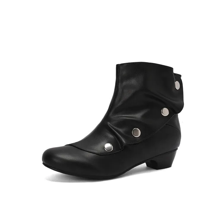 Women's Rivets Round Toe Low Heel Short Boots