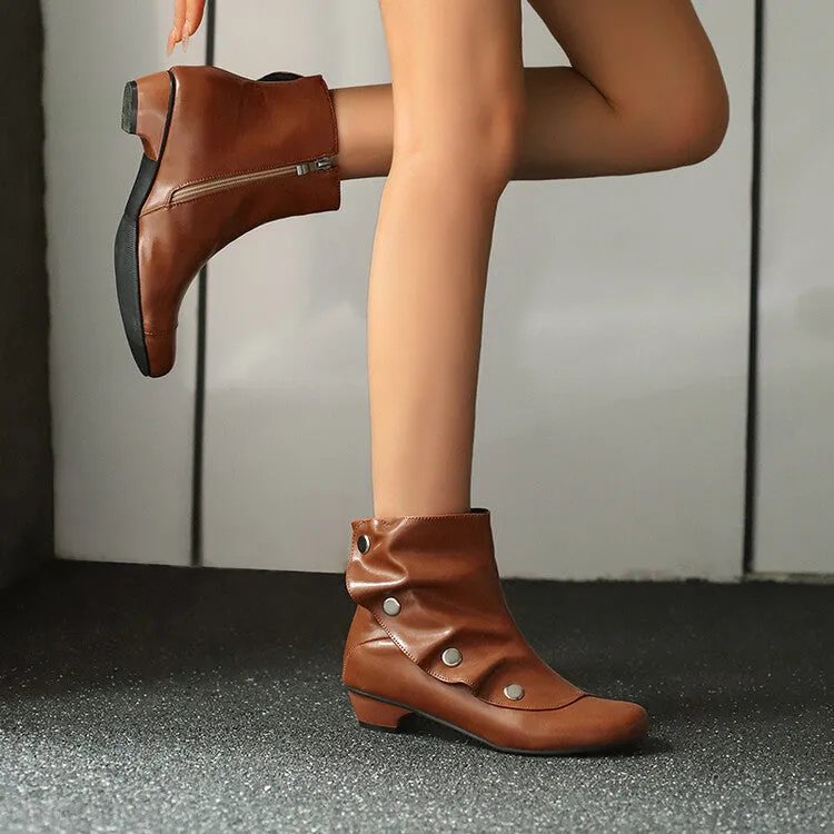 Women's Rivets Round Toe Low Heel Short Boots