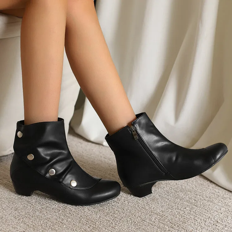 Women's Rivets Round Toe Low Heel Short Boots
