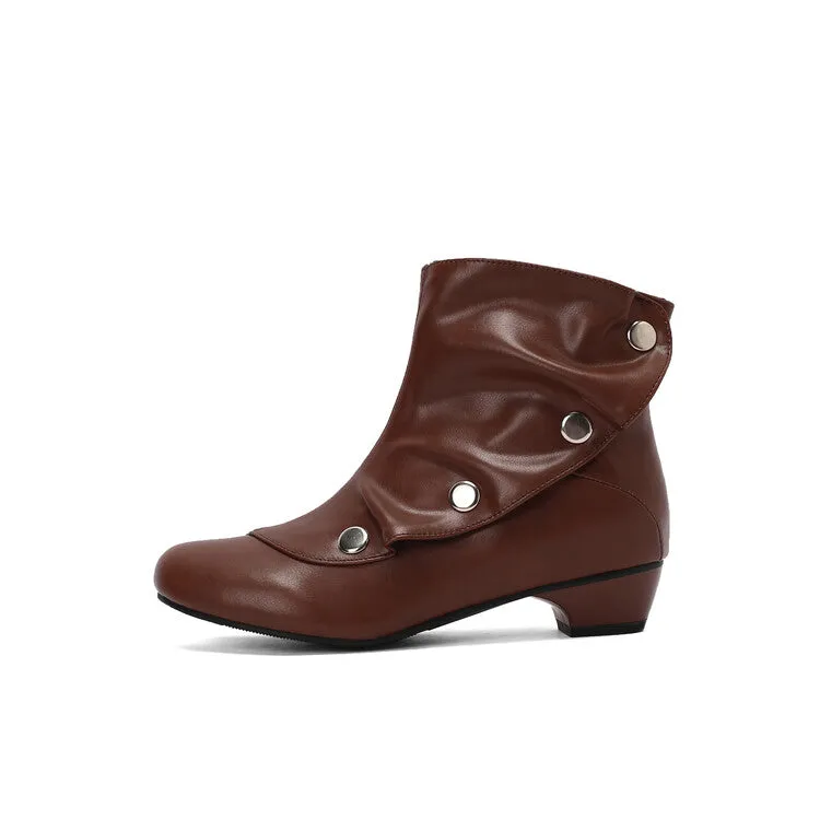 Women's Rivets Round Toe Low Heel Short Boots